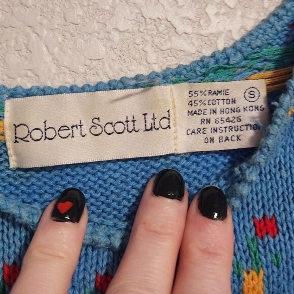 ROBERT SCOTT LTD floral patterned knit top blue grandmacore retro size S - Picture 5 of 7